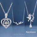 Elegant silver pendant necklace set featuring heart, bamboo leaf, and bird motifs for women - Three-Piece Set / White Heart & Bamboo & Bird