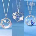 Exquisite silver-plated snake and moon pendant necklaces with blue crystals - Snake Moon + Heart Flower + Fish Tail Style