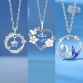 Elegant necklace set with feather heart and mermaid tail pendants with blue stones - Feather + Heart Flower + Fish Tail Style