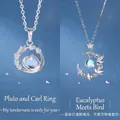 Dromerige sterren en maan zilveren kettingen met blauwe gloeiende edelstenen als cadeau - 2-delige set (Eucalyptus+Pluto) / Eenvoudige Verpakking / Zilver
