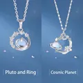 Elegante zilverkleurige planeetkettingen met opaalstenen en fonkelende sterren - Planeet en Pluto Stijl / 1 Stuk (Eenvoudige Verpakking) / Zilver (Blauwe Steen)
