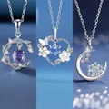 Verfijnde driedelige fantasie ketting set met maan hart en sneeuwvlok hangers voor dames - 3-delige Halsketting Set (Wijnstok, Hart, Sneeuwvlok) / Set van 3 - Eenvoudige Verpakking / Zilveren Serie (Meerdere Hangers)