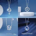 Elegante dromerige sterren- en maan-halsketting set met romantische zilveren finish - 4-delige set (Melkweg+Veer+Ster maan+Visstaart) / Eenvoudige Verpakking / Zilver