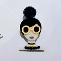 Stylish acrylic cartoon girl brooch with yellow sunglasses fashion accessory for women - Yellow Sunglasses Cartoon Style / Bun Girl