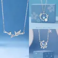 Elegant silver bamboo joint necklace featuring nature-themed pendants for daily wear - Bamboo Joint, Butterfly Flower and Stars Style