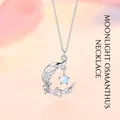 Elegante zilveren halve maan ketting met laurierblad details en iriserende steen - Maanlicht Laurier / 1 stuks/pak (Eenvoudige Verpakking) / Zilver