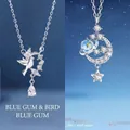 Elegant silver-finished necklaces featuring bird and celestial moon star designs for women - Bird and Eucalyptus And Dreamy Galaxy