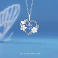 Dromerige zilveren harthanger met blauwe stersteen en fijne bloemige details voor dames - Bloemenhart Stijl / 1 Stuk (Eenvoudige Verpakking) / Zilver Blauw