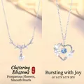 Elegant floral pearl necklace and heart pendant variant in silver finish - Floral Cluster and Wild Joy
