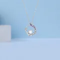 Elegante sterling zilveren maansteen hanger ketting met paarse bladaccenten voor dames - Chang'an Dream / Blisterkaart