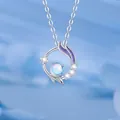 Dromerige zilveren maan en ster hanger ketting met een gloeiende blauwe maansteen - Changan Droomstijl / 1 Stuk (Eenvoudige Verpakking) / Zilver Blauw