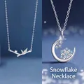 Elegant silver bamboo leaf pendant and snowflake crescent moon necklace set - Combination Set / Bamboo Plenty + Snowflake