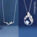 Elegant silver-toned bamboo leaf and wing feather pendant necklaces for women gift set - Combination Set / Bamboo Plenty + Guardian Wings
