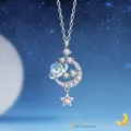 Elegante zilveren ketting met ster- en maanpender en iriserende steen SKU-weergave - Dromerige Melkwegstijl