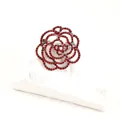 Elegant hollow rose brooch with red rhinestones in silver finish for clothing decoration. - Red
