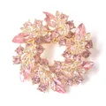 Elegante broche de corona dorado con brillantes cristales rosas y detalles de hojas. - Estilo de Anillo de Hoja Rosa Blanco (M3-1-1711)