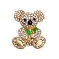 Adorable koala brooch with sparkling white rhinestones and green enamel leaf detail - Gold (Koala Style)