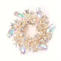 Elegante broche de corona floral con cristalli iridiscentes y transparentes en acabado dorado - Estilo Calado de Hoja Colorido (M3-4-1754)