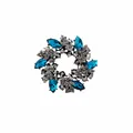 Broche circular de corona vintage con cristales de marquesa azules y hojas de plata - Estilo de Hoja Marquise Gris Azul (K6-1-2614)
