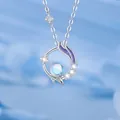 Elegante zilveren maan en ster hanger ketting met paars emaille en synthetische opaal - 1 Stuk - Simpel Model / Chang'an Droom