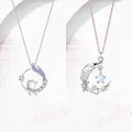 Detail view of two vintage-style silver necklaces featuring moonstone and floral pendants - Chang'an Quiet Dream + Moonlight on Branches / Silver