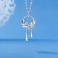 Elegante zilveren ketting met bladhangertje en blauwe steen, dromerige delicate stijl - Mooie Jaren Stijl