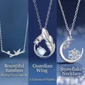 Traditional silver bamboo and snowflake necklace collection for women - Three-Piece Set / Bamboo Plenty + Guardian Wings + Snowflake
