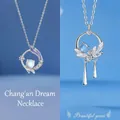 Elegante dromerige zilveren kettingen met blauwe maansteen en kristallen details - Changan Droom + Mooie Jaren Stijl