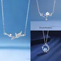 Silver bamboo, flower and fishtail pendant necklaces for women jewelry gift set - Bamboo Flower and Mermaid Tail Styles