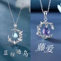 Elegante ketting met blauwe eucalyptus en vogel, met paarse en blauwe kristallen - Eenvoudige Verpakking / 2-delige set / Blauwe Eucalyptus Vogel + Rank Liefde