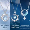 Originele zilveren ketting met ster en maan, blauwe edelsteen en vogelhanger voor dames - Blauwe Eucalyptus & Vogel + Ontmoeting + Sterrenmaan Droom (Set van 3)