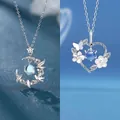 Elegante zilveren hart- en maankettingvarianten met blauwe edelstenen voor dames - Eenvoudige Verpakking / 2-delige set / Blauwe Eucalyptus Vogel & Bloeiende Vreugde