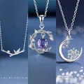 Elegant bamboo moon and snowflake pendant necklaces in silver finish - Three-Piece Set / Bamboo Plenty + Vine Love + Snowflake