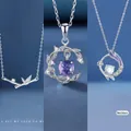 Elegant silver pendant necklaces with bamboo leaf motifs and purple crystal accents for women. - Three-Piece Set / Bamboo Bliss + Rattan Love + Chang'an Dream