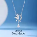 Elegant silver bird pendant necklace with sparkling crystal leaves and teardrop gem - Eucalyptus and Bird
