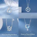 Elegante blauwe edelsteen maan en ster hanger zilveren ketting sieraden cadeau - Blauwe Eucalyptus + Eenvoudige Veer + Sterren + Dromenjager Set (4-delige set)