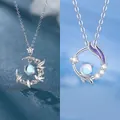 Elegante zilveren ketting met een halve maan en vogel, blauwe opaal hanger voor haar - Eenvoudige Verpakking / 2-delige set / Blauwe Eucalyptus Vogel & Chang'an Droom