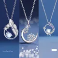Elegant silver chain necklaces with unique moon snowflake and wing pendant styles - Three-Piece Set / Wings of Protection + Snowflake + Chang'an Dream