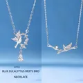 Elegant silver bird and bamboo pendant necklaces with sparkling cubic zirconia accents - Bird and Bamboo Set