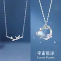 Elegant silver-plated bamboo and planet pendant necklaces for women, high-end gift - Bountiful Bamboo & Cosmic Planets