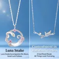 Elegant silver moon and snake pendant necklace with pink zircons and bamboo bird style - Moon Snake and Bamboo Set