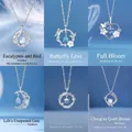 Elegante zilveren ster en maan hanger ketting met fonkelende blauwe kristallen voor haar - Blauwe Eucalyptus + Vlinder & Bloem + Hart & Bloem + Vergankelijke Maan + Eenvoudige Veer + Chang'an-droom (6-delige Set)