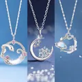 Elegant silver snake moon and snowflake pendant necklace set for women - Moon Serpent, Snowflake & Cosmic Planets