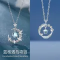 Elegante zilveren kettingen met vogel- en veerhangers voor dames sieraden cadeau idee - Blauwe Eucalyptus en Vogel + Simpele Veer / 2 Stuks - Simpel Model