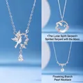 Elegant silver snake moon and pearl flower branch pendant necklaces for women jewelry set - Bird Moon Snake and Floral Pearl Set