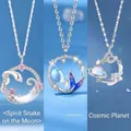 Set of silver-tone necklaces featuring snake, mermaid tail, and planet themed pendants - Snake Moon Mermaid Tail And Planet