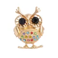 Broche chouette vintage dorée avec strass multicolores et yeux en pierres noires - Style 5