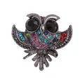 Vintage uil broche speld met kleurrijke strass steentjes en gefacetteerde zwarte ogen - Stijl 3