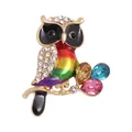 Kleurrijke emaille uil broche met sprankelende vintage strass in gouden afwerking - Stijl 4