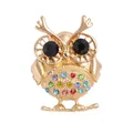 Vintage gouden uil broche speld met kleurrijke strass steentjes en zwarte kristallen ogen - Stijl 5